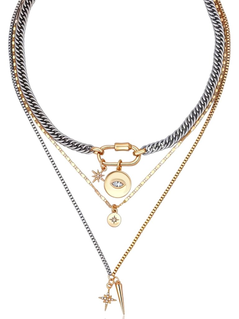 Hypoallergenic Gold And Silver Layered Necklace With Charms - Perfect Gift Set